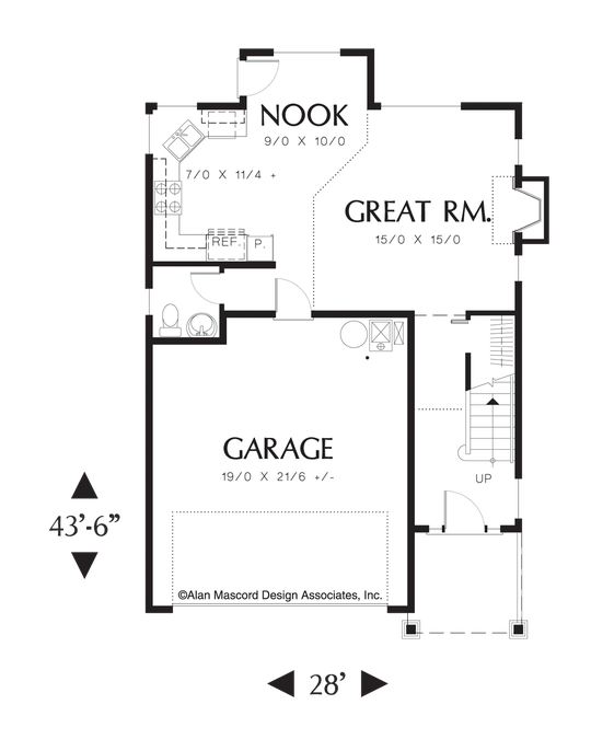 Main Floor Plan image for Mascord Monroe-Upstairs Laundry Room in Spacious Craftsman Plan-Main Floor Plan