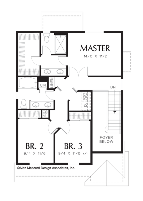 Upper Floor Plan image for Mascord Monroe-Upstairs Laundry Room in Spacious Craftsman Plan-Upper Floor Plan