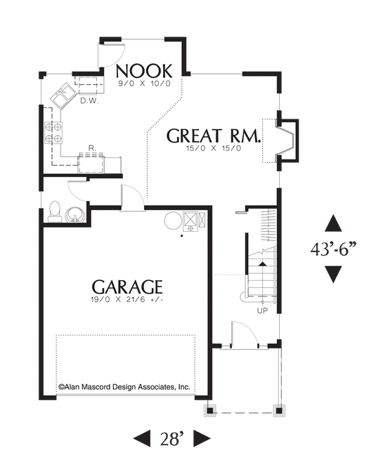 Main Floor Plan image for Mascord Beckett-Traditional Plan with Stepped Front-Main Floor Plan