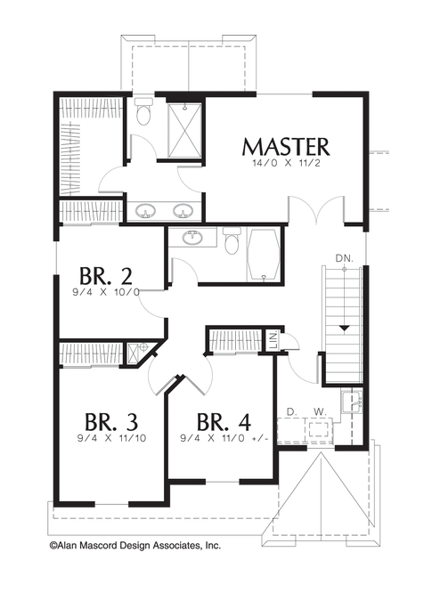 Upper Floor Plan image for Mascord Beckett-Traditional Plan with Stepped Front-Upper Floor Plan