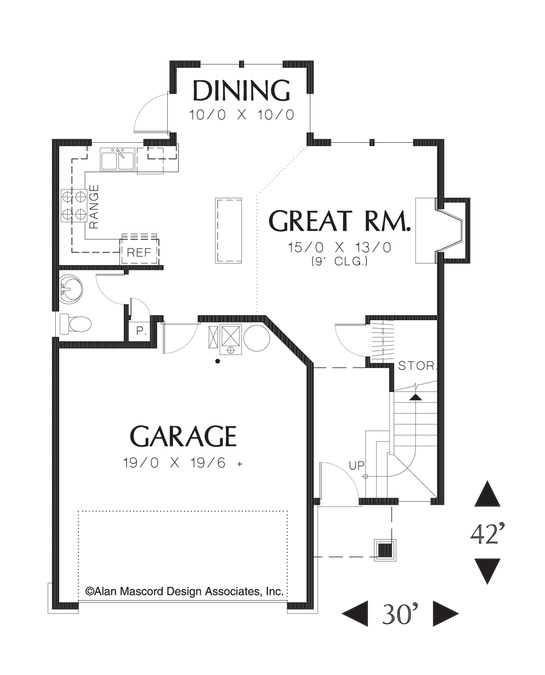 Main Floor Plan image for Mascord Creswell-Open Staircase in Two Story Foyer-Main Floor Plan
