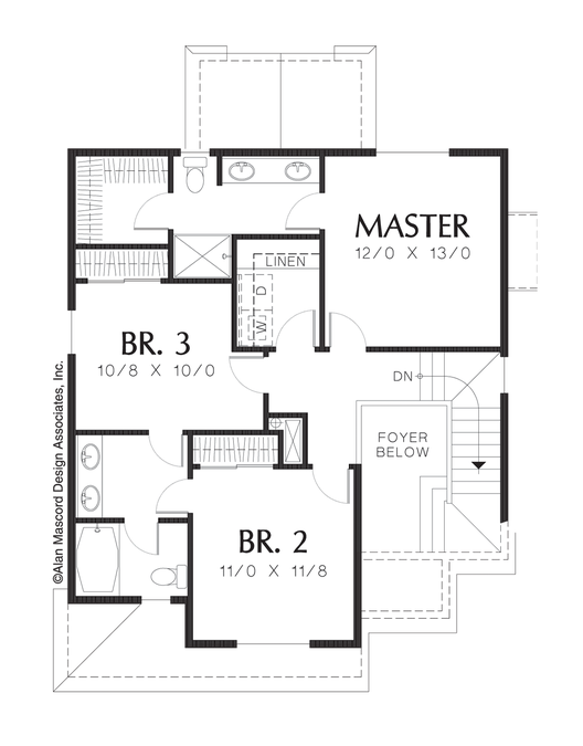 Upper Floor Plan image for Mascord Creswell-Open Staircase in Two Story Foyer-Upper Floor Plan