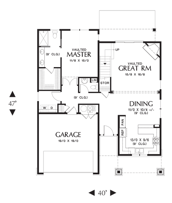 Main Floor Plan image for Mascord Florence-Cottage Perfect for Growing and Shrinking Familes Alike-Main Floor Plan