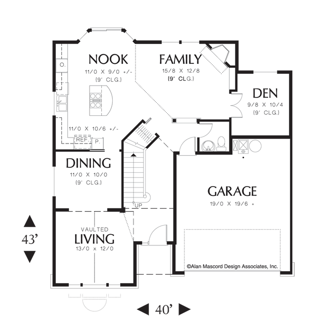 Main Floor Plan image for Mascord Gatesville-Traditional Plan with Angled Fireplace in Family Room-Main Floor Plan