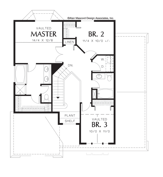 Upper Floor Plan image for Mascord Gatesville-Traditional Plan with Angled Fireplace in Family Room-Upper Floor Plan