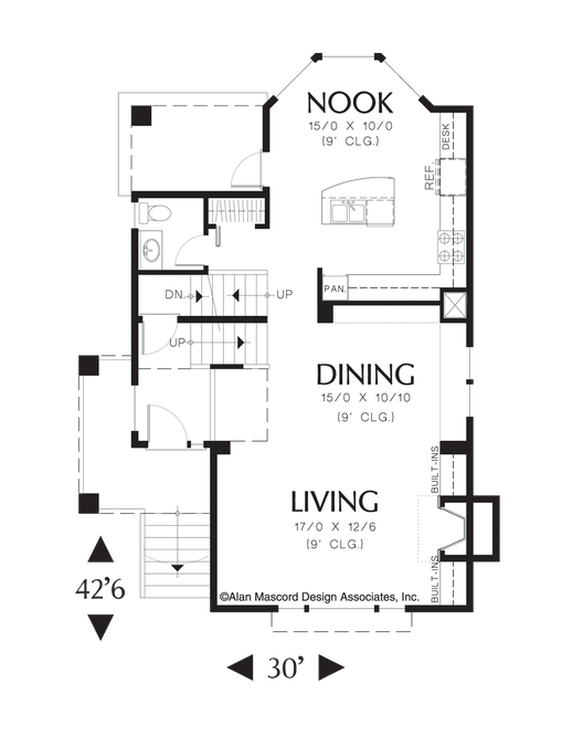 Main Floor Plan image for Mascord Whittgold-Practical Craftsman with Wrap-around Porch-Main Floor Plan