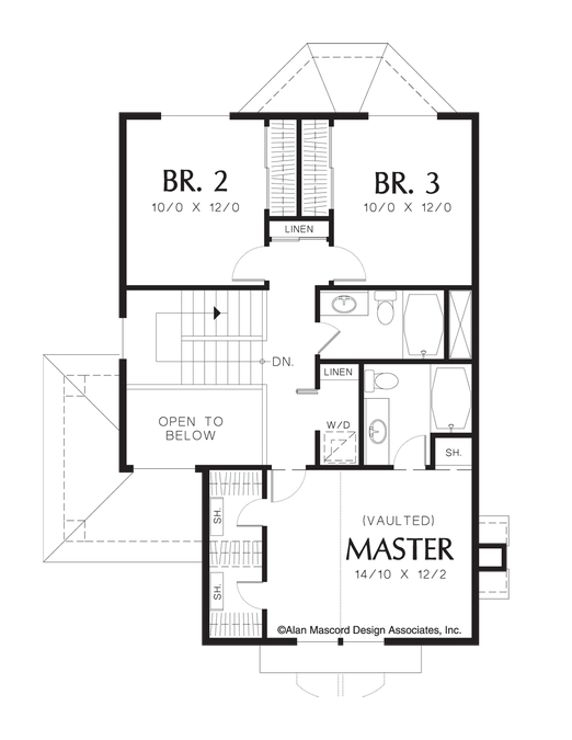Upper Floor Plan image for Mascord Whittgold-Practical Craftsman with Wrap-around Porch-Upper Floor Plan
