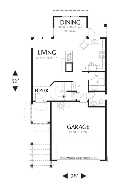 Main Floor Plan image for Mascord Moraine-4 Bedroom Narrow Lot Traditional Plan-Main Floor Plan