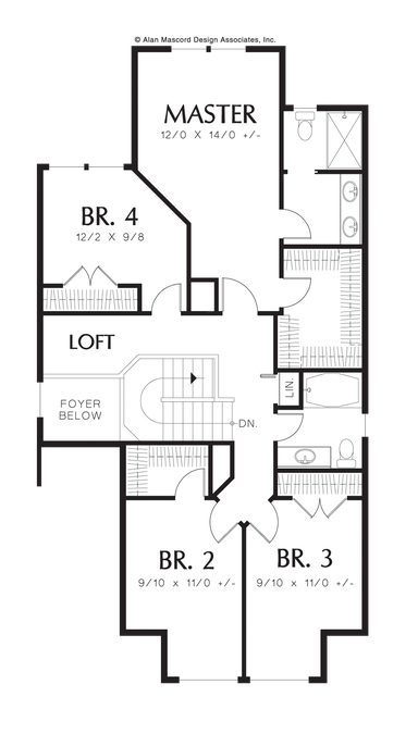 Upper Floor Plan image for Mascord Moraine-4 Bedroom Narrow Lot Traditional Plan-Upper Floor Plan
