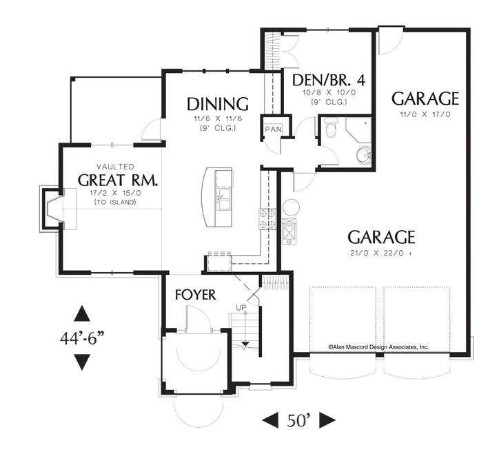 Main Floor Plan image for Mascord Lathem-Arched Entry to Vaulted Great Room-Main Floor Plan