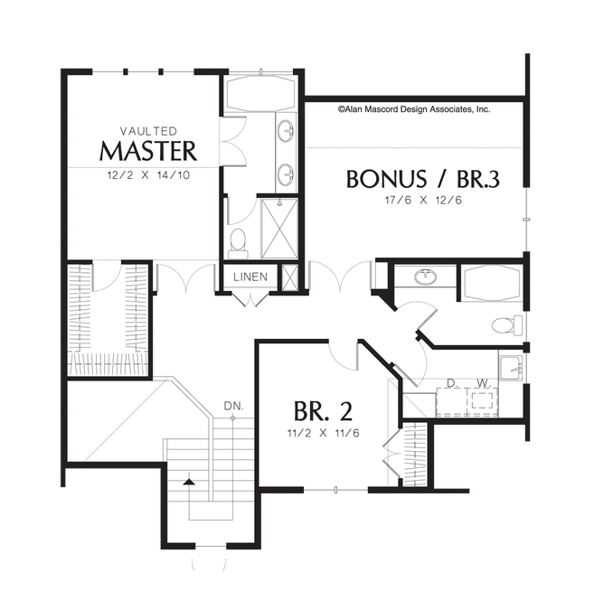 Upper Floor Plan image for Mascord Lathem-Arched Entry to Vaulted Great Room-Upper Floor Plan