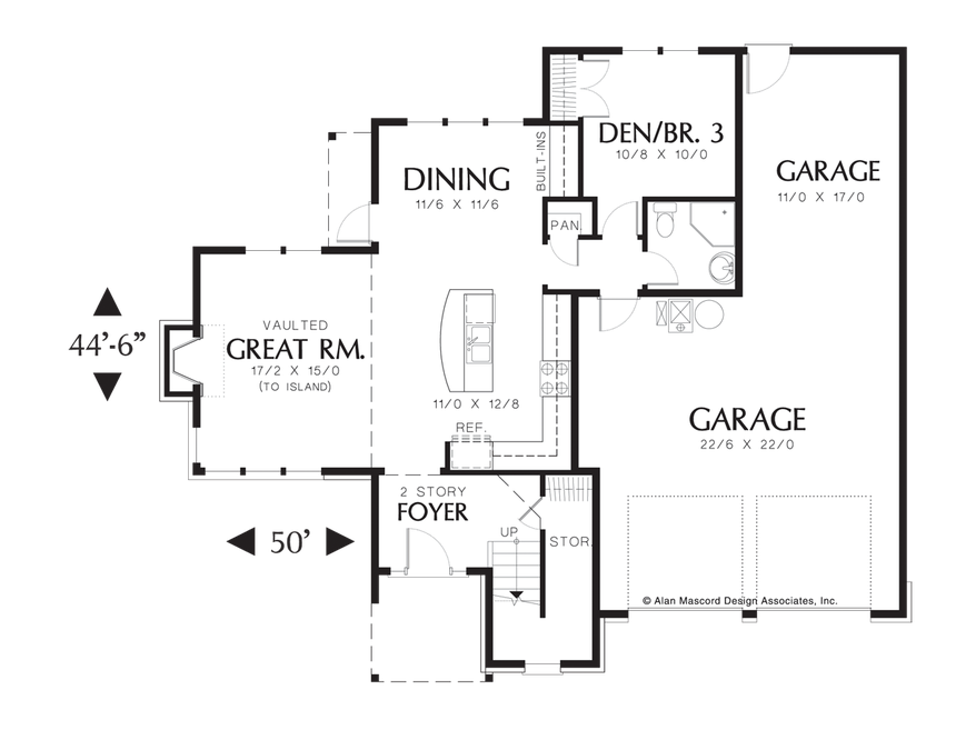 Main Floor Plan image for Mascord Hudson-Classic French Design with 3 Bedrooms-Main Floor Plan