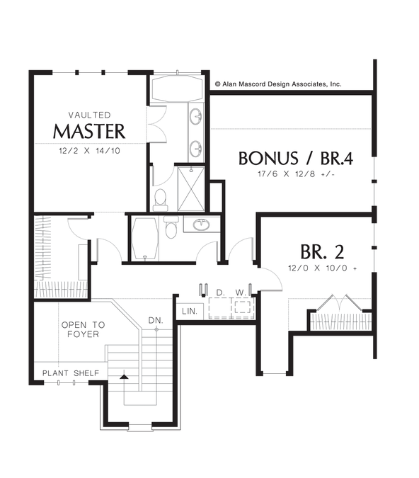 Upper Floor Plan image for Mascord Hudson-Classic French Design with 3 Bedrooms-Upper Floor Plan