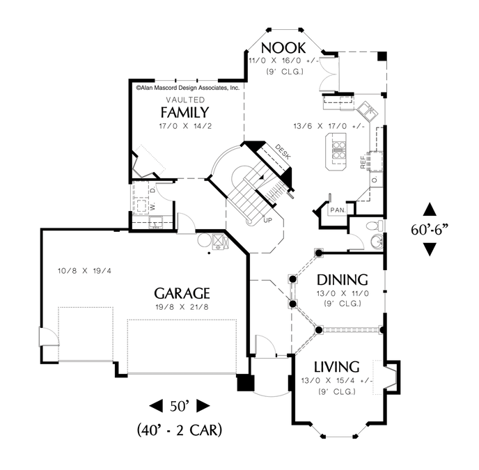 Main Floor Plan image for Mascord Barnhart-4 Bedroom Traditional Plan with Den-Main Floor Plan
