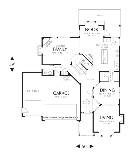Main Floor Plan image for Mascord Maysville-Nine Foot Ceilings and Tudor Style Portico-Main Floor Plan
