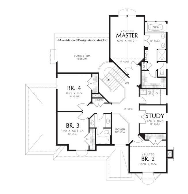 Upper Floor Plan image for Mascord Maysville-Nine Foot Ceilings and Tudor Style Portico-Upper Floor Plan