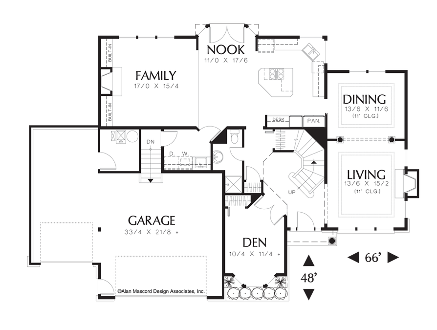 Main Floor Plan image for Mascord Wellsburg-Colonial Style Plan with Towering Foyer-Main Floor Plan