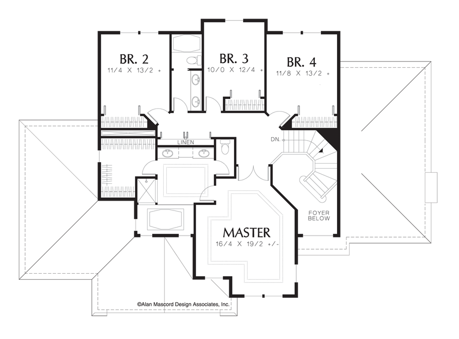 Upper Floor Plan image for Mascord Wellsburg-Colonial Style Plan with Towering Foyer-Upper Floor Plan
