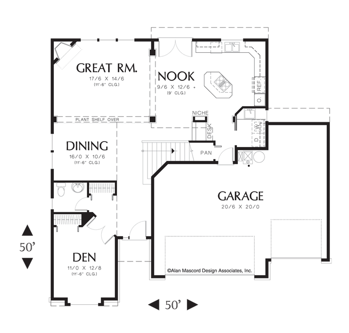Main Floor Plan image for Mascord Armstrong-Traditional Plan, Grand Master Bath and 3 Car Garage-Main Floor Plan