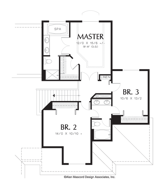 Upper Floor Plan image for Mascord Armstrong-Traditional Plan, Grand Master Bath and 3 Car Garage-Upper Floor Plan
