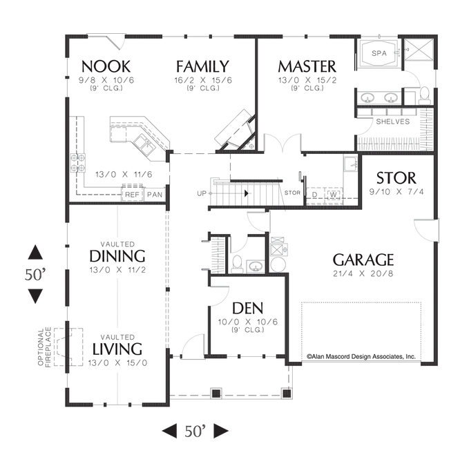 Main Floor Plan image for Mascord Stanton-Spacious 4 Bedroom Craftsman Style Plan-Main Floor Plan