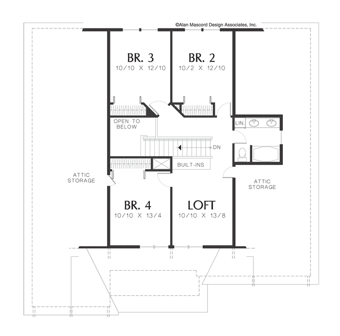 Upper Floor Plan image for Mascord Stanton-Spacious 4 Bedroom Craftsman Style Plan-Upper Floor Plan