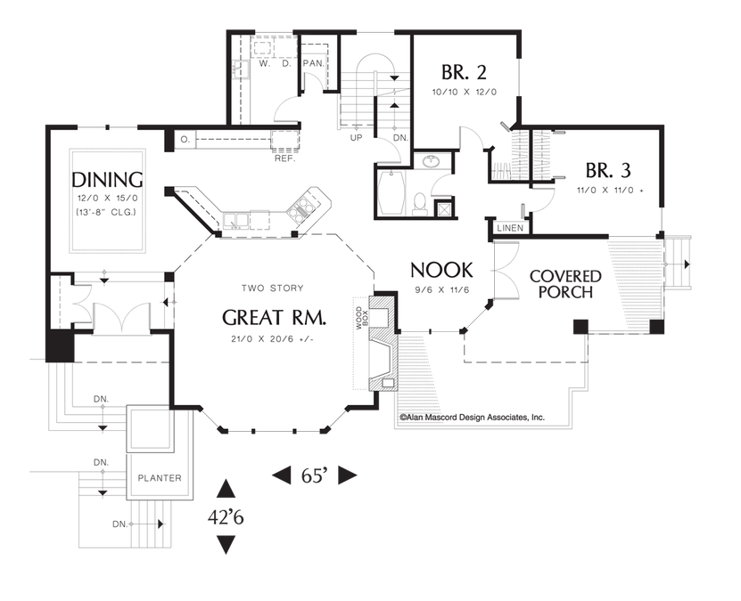 Main Floor Plan image for Mascord Ridgecrest-Steeply Sloped Lot Plan with 4 Car Garage-Main Floor Plan