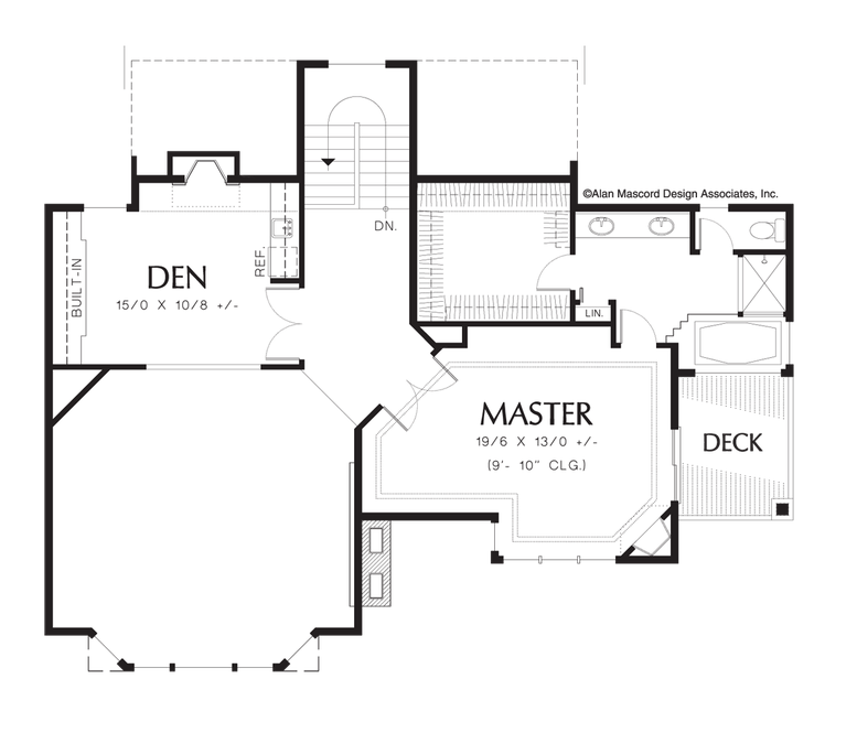 Upper Floor Plan image for Mascord Ridgecrest-Steeply Sloped Lot Plan with 4 Car Garage-Upper Floor Plan