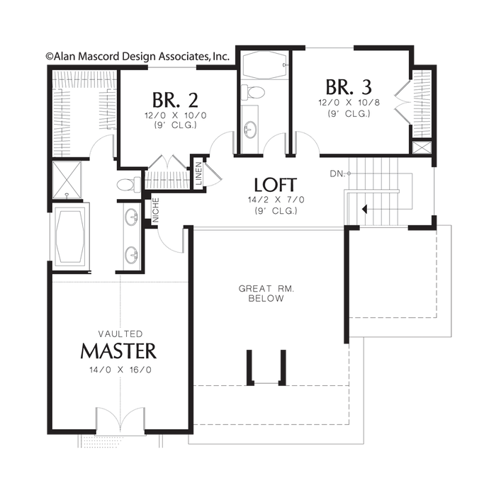 Upper Floor Plan image for Mascord Jenkins-Craftsman Floor Plan with Spacious Master Suite-Upper Floor Plan