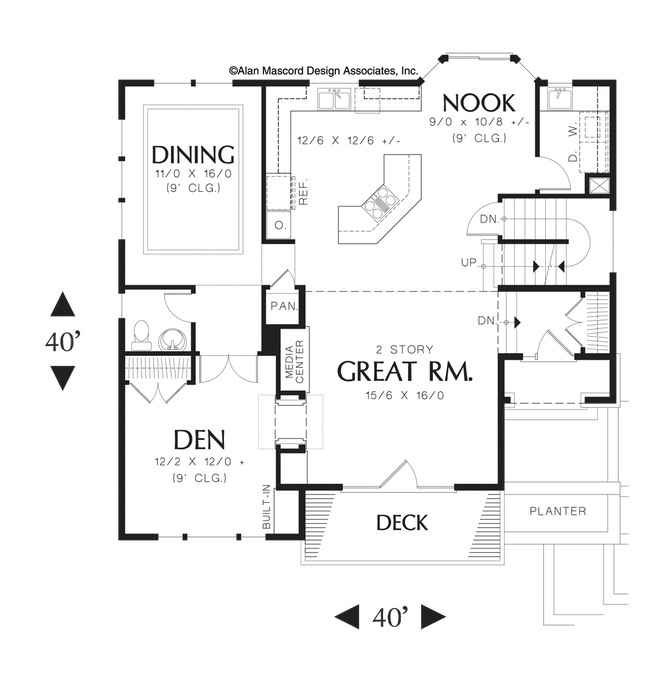 Main Floor Plan image for Mascord Anson-Contemporary Plan with Two Story Great Room-Main Floor Plan