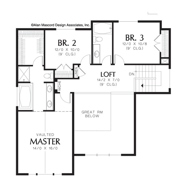 Upper Floor Plan image for Mascord Anson-Contemporary Plan with Two Story Great Room-Upper Floor Plan