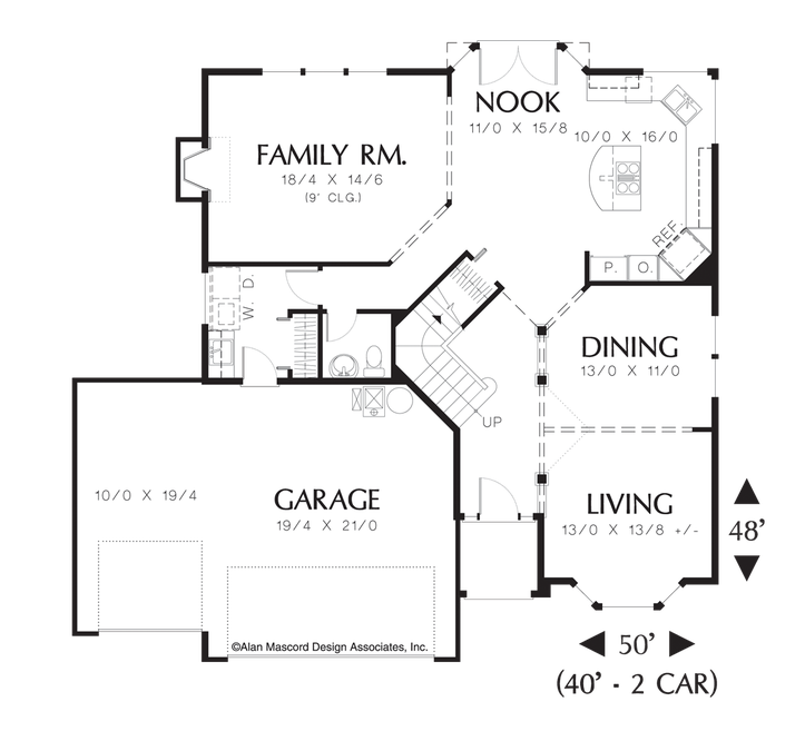 Main Floor Plan image for Mascord Westbrook-Traditional Plan with Spacious Family Area-Main Floor Plan