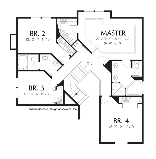 Upper Floor Plan image for Mascord Westbrook-Traditional Plan with Spacious Family Area-Upper Floor Plan