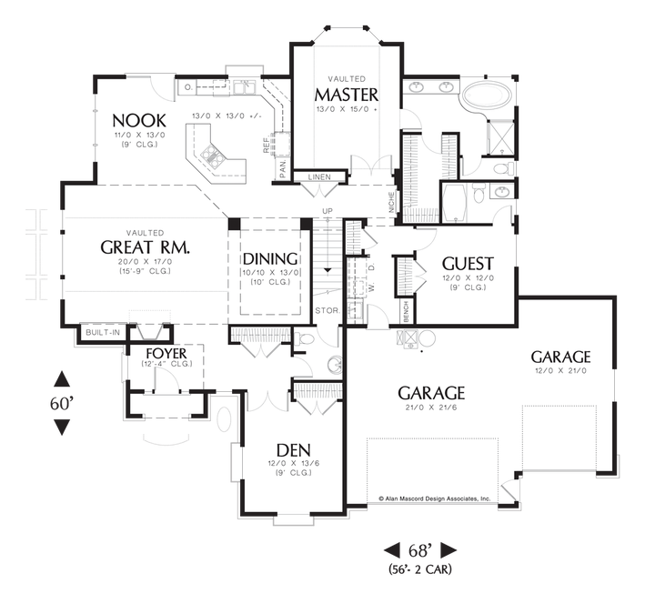 Main Floor Plan image for Mascord Sidell-European Cottage with Games Room and Wet Bar-Main Floor Plan