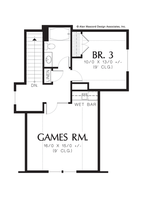 Upper Floor Plan image for Mascord Sidell-European Cottage with Games Room and Wet Bar-Upper Floor Plan