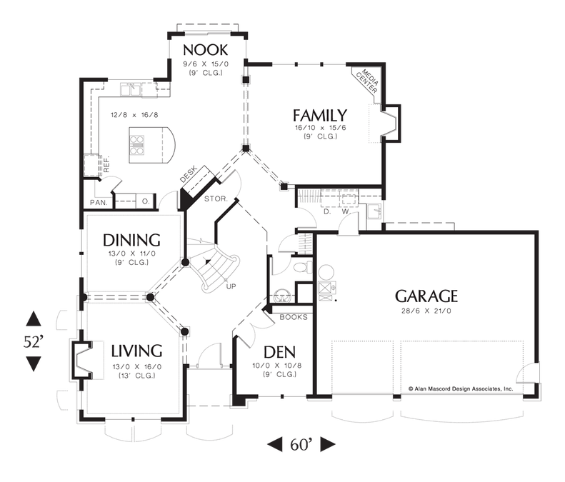 Main Floor Plan image for Mascord Bartell-French Style Plan Featuring Built-in Media Set-Main Floor Plan
