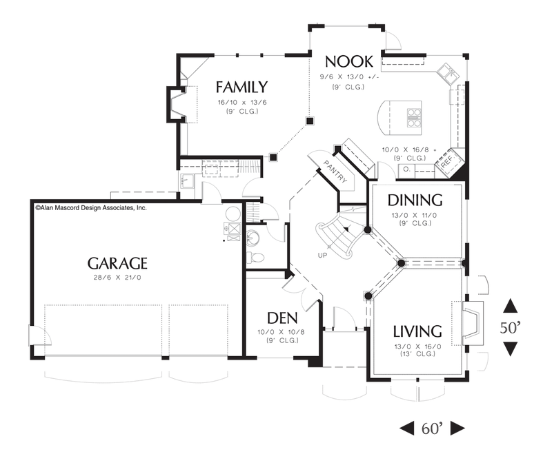 Main Floor Plan image for Mascord Huxley-Flowing European Style Plan with Structural Columns-Main Floor Plan