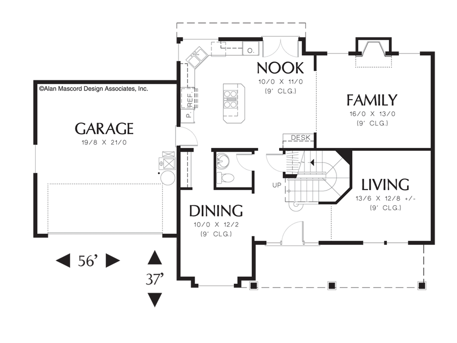 Main Floor Plan image for Mascord Alexander-4 Bedroom Country Plan with U-shaped Stairs-Main Floor Plan