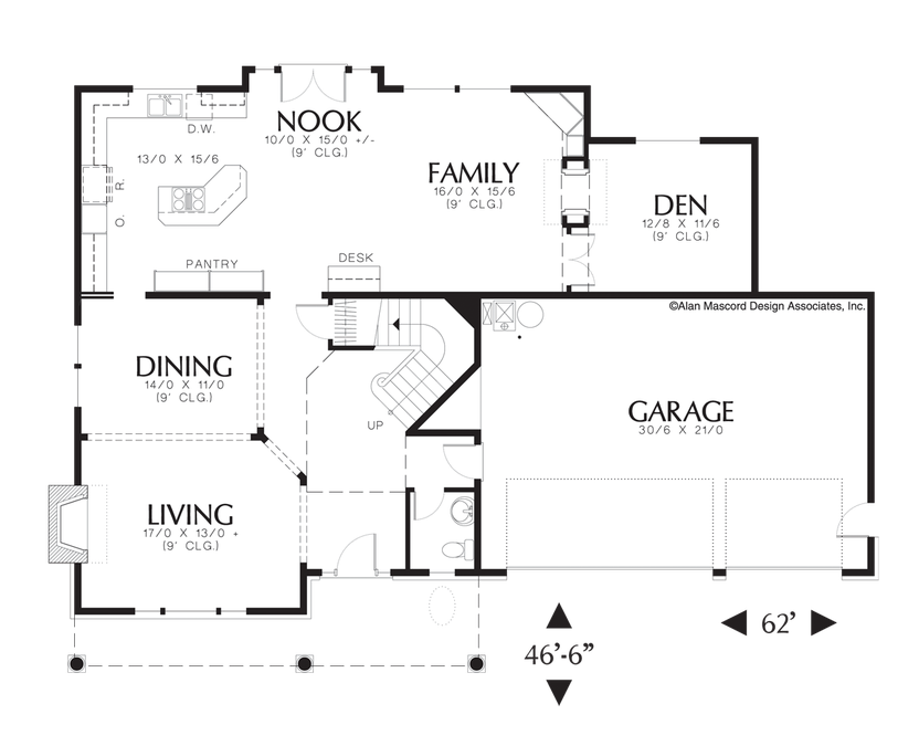 Main Floor Plan image for Mascord Clairborne-Craftsman Plan Features Double Sided Fireplace-Main Floor Plan