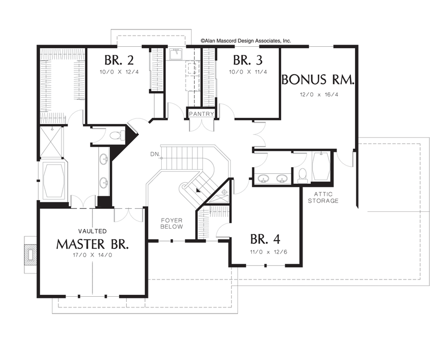 Upper Floor Plan image for Mascord Carlton-Country Style 4 Bedroom Plan-Upper Floor Plan