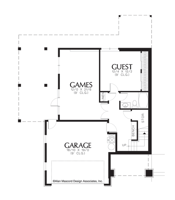 Lower Floor Plan image for Mascord Bradford-Craftsman Plan Featuring 3 Floors and Tri-level Deck-Lower Floor Plan