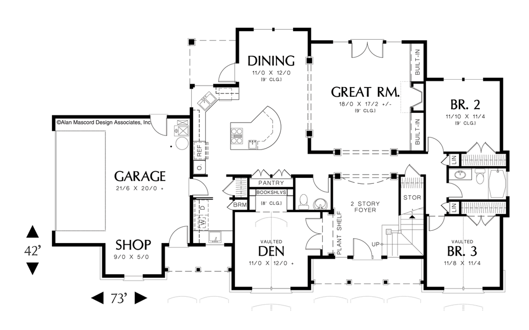 Main Floor Plan image for Mascord Irvington-Double Doors and Vaulted Ceiling in Master Bedroom-Main Floor Plan