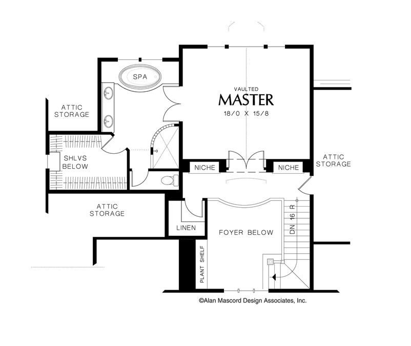 Upper Floor Plan image for Mascord Irvington-Double Doors and Vaulted Ceiling in Master Bedroom-Upper Floor Plan