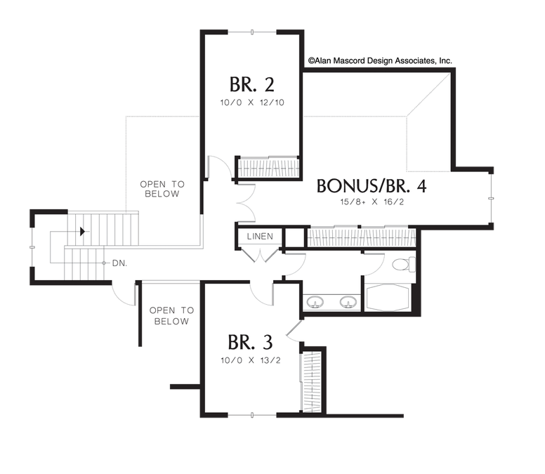 Upper Floor Plan image for Mascord Saybrooke-Single Master on Main Plan with a Sunlit Spa-Upper Floor Plan