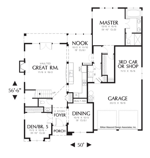 Main Floor Plan image for Mascord Silvercrest-4 Bedroom Traditional Plan with Centralized Kitchen-Main Floor Plan