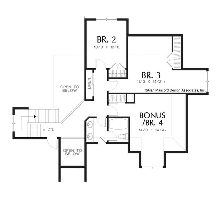 Upper Floor Plan image for Mascord Silvercrest-4 Bedroom Traditional Plan with Centralized Kitchen-Upper Floor Plan