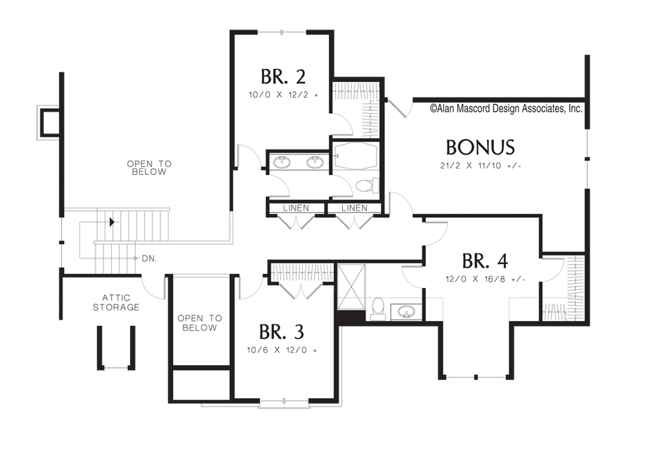 Upper Floor Plan image for Mascord Brackenbury-Daylight Basement Plan with Bonus Room-Upper Floor Plan