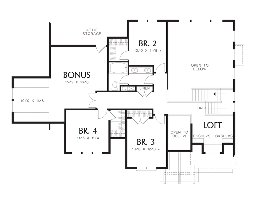 Upper Floor Plan image for Mascord Dinsmore-European Craftsman - Great Master Suite and Room For Families-Upper Floor Plan