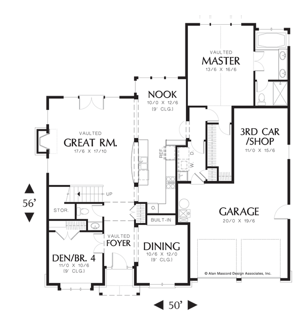 Main Floor Plan image for Mascord Greenspire-French Country Plan with Great Room-Main Floor Plan