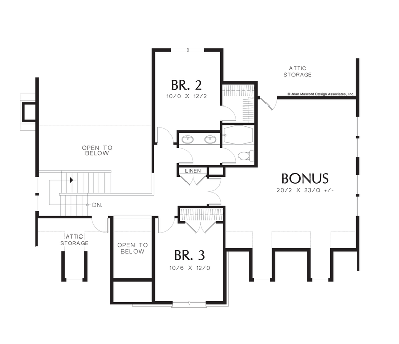 Upper Floor Plan image for Mascord Greenspire-French Country Plan with Great Room-Upper Floor Plan